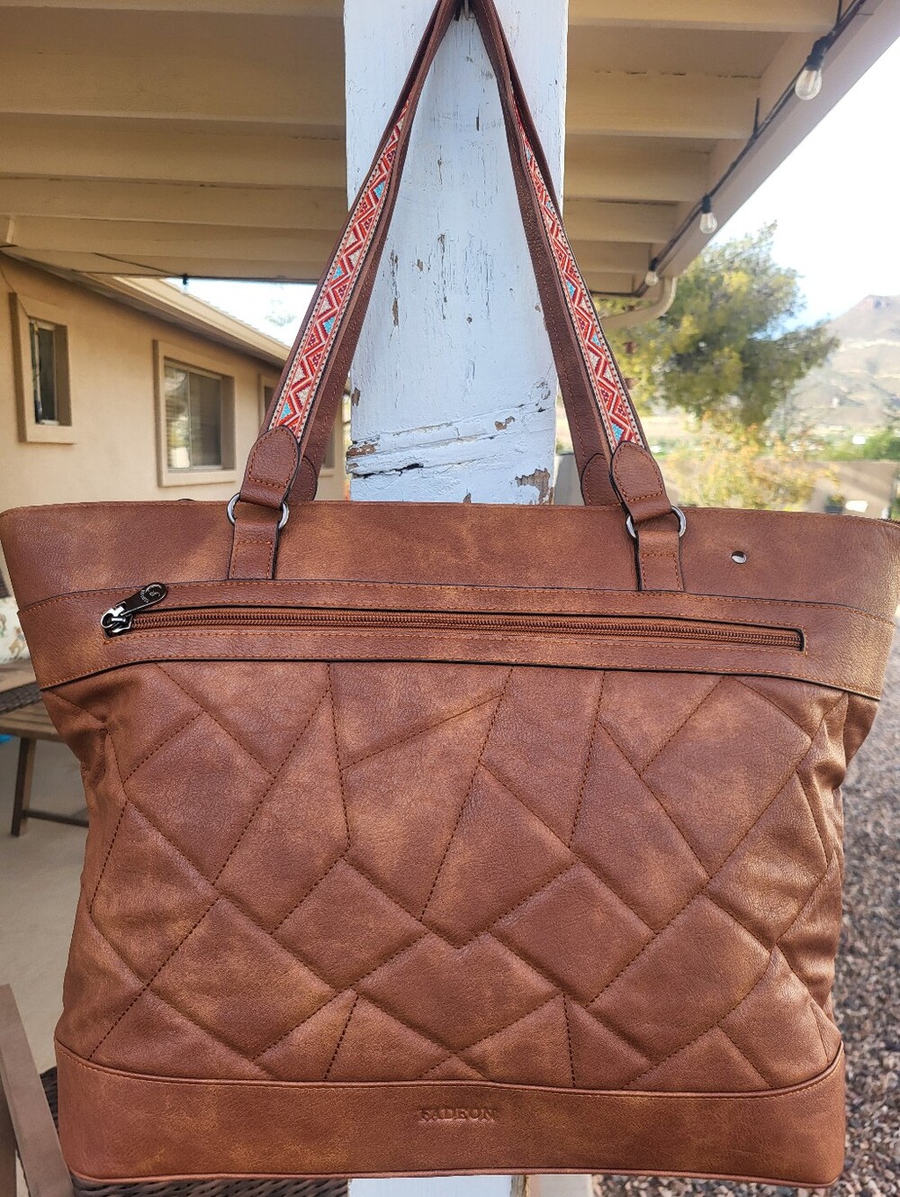 Fadeon Brown Quilted Soft Faux Leather Extra Large Laptop Tote With Strap. - Picture 12 of 16